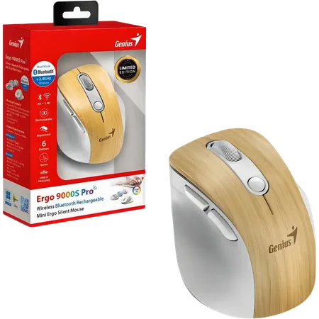 Mouse Genius Ergo 9000S Pro 2.4GHZ BT Madera