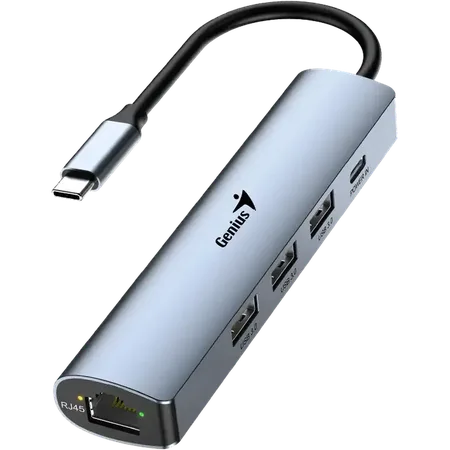HUB Genius UH-545 USB-C a USB-CX1/USB-A X3/RJ45X1