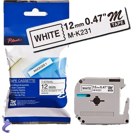 Brother Labelling Tape - 12mm, Black/White, Blister cinta para impreso