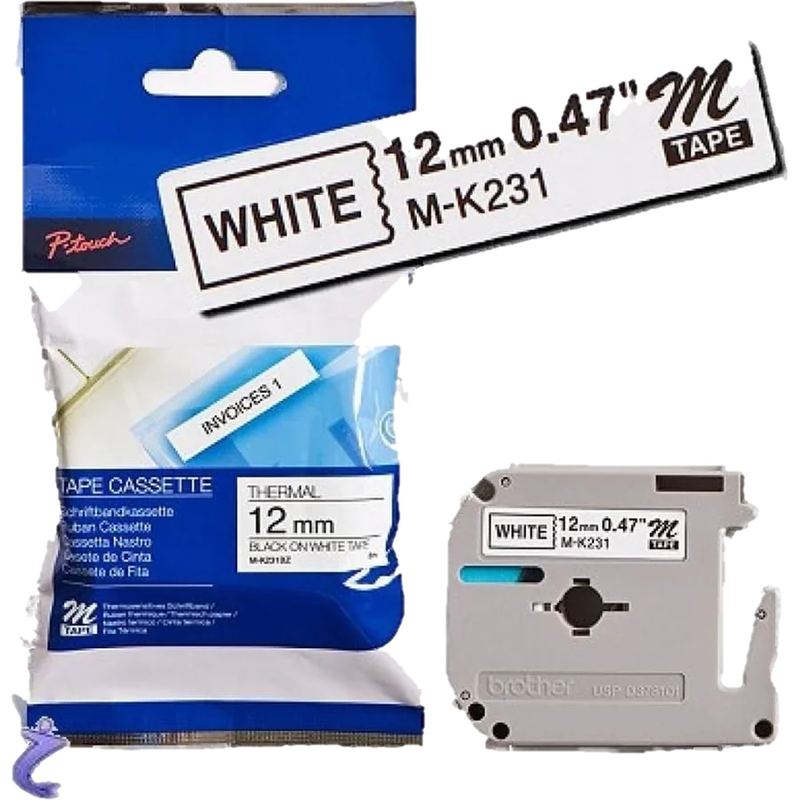 Brother Labelling Tape - 12mm, Black/White, Blister cinta para impreso